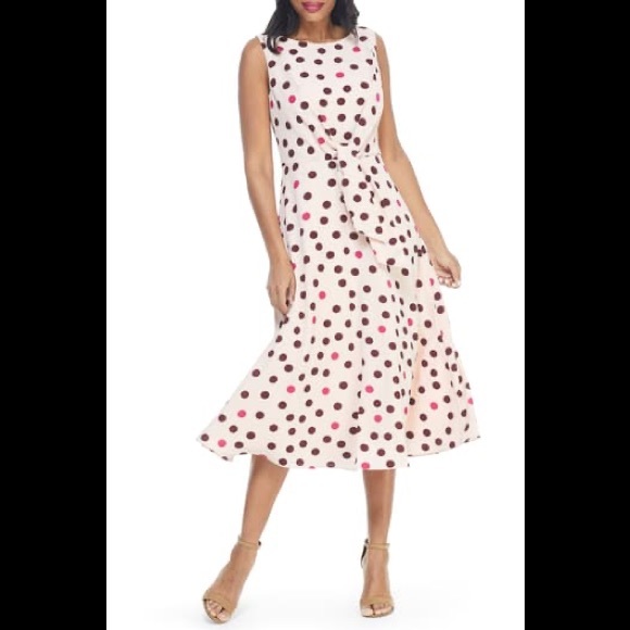 Maggy London Dresses & Skirts - Maggy London Pink Polka Dot Midi Dress